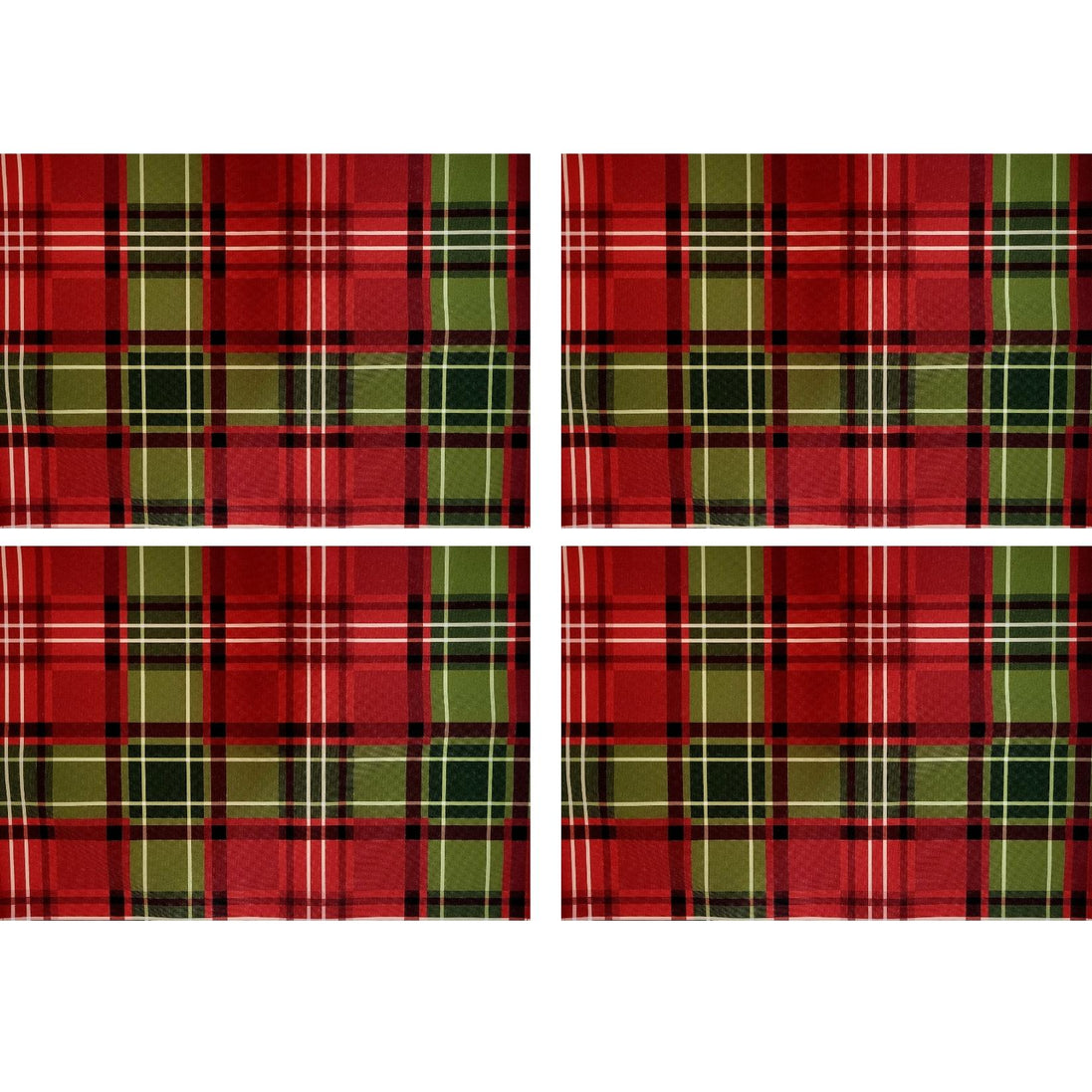 Set of 4 Placemats Christmas Plaid Cloth Waterproof 17" by 13"  -Red