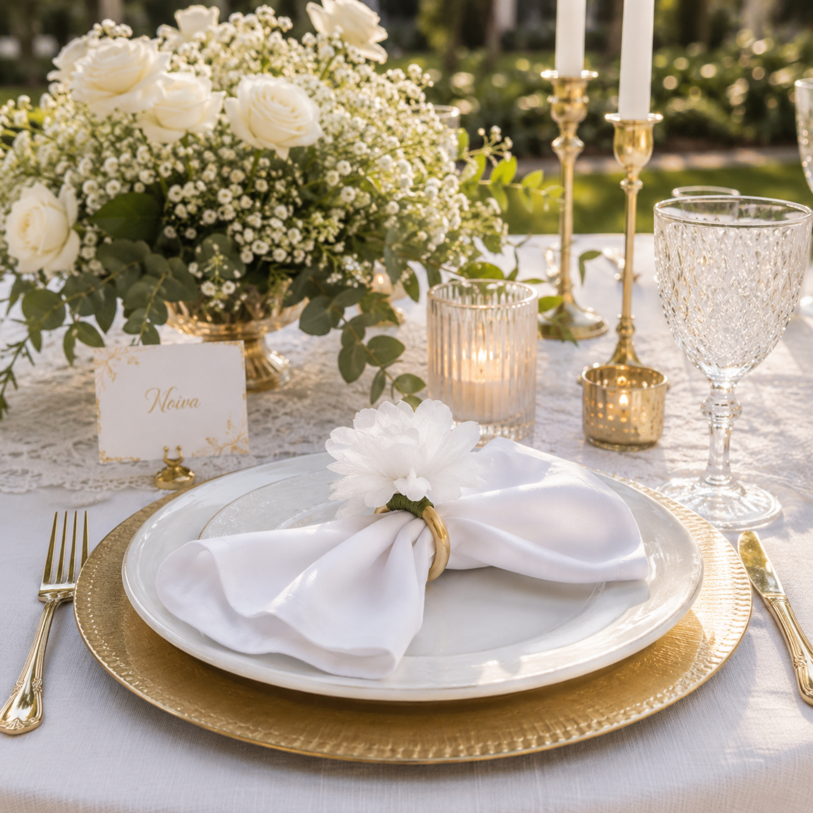 Maison Charlo Set of 12 White Snow Chrysanthemum Napkin Rings