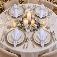 Maison Charlo Set of 4 White Basic Cloth Napkins 16 × 16 in with Silver Stretchable Napkin Rings