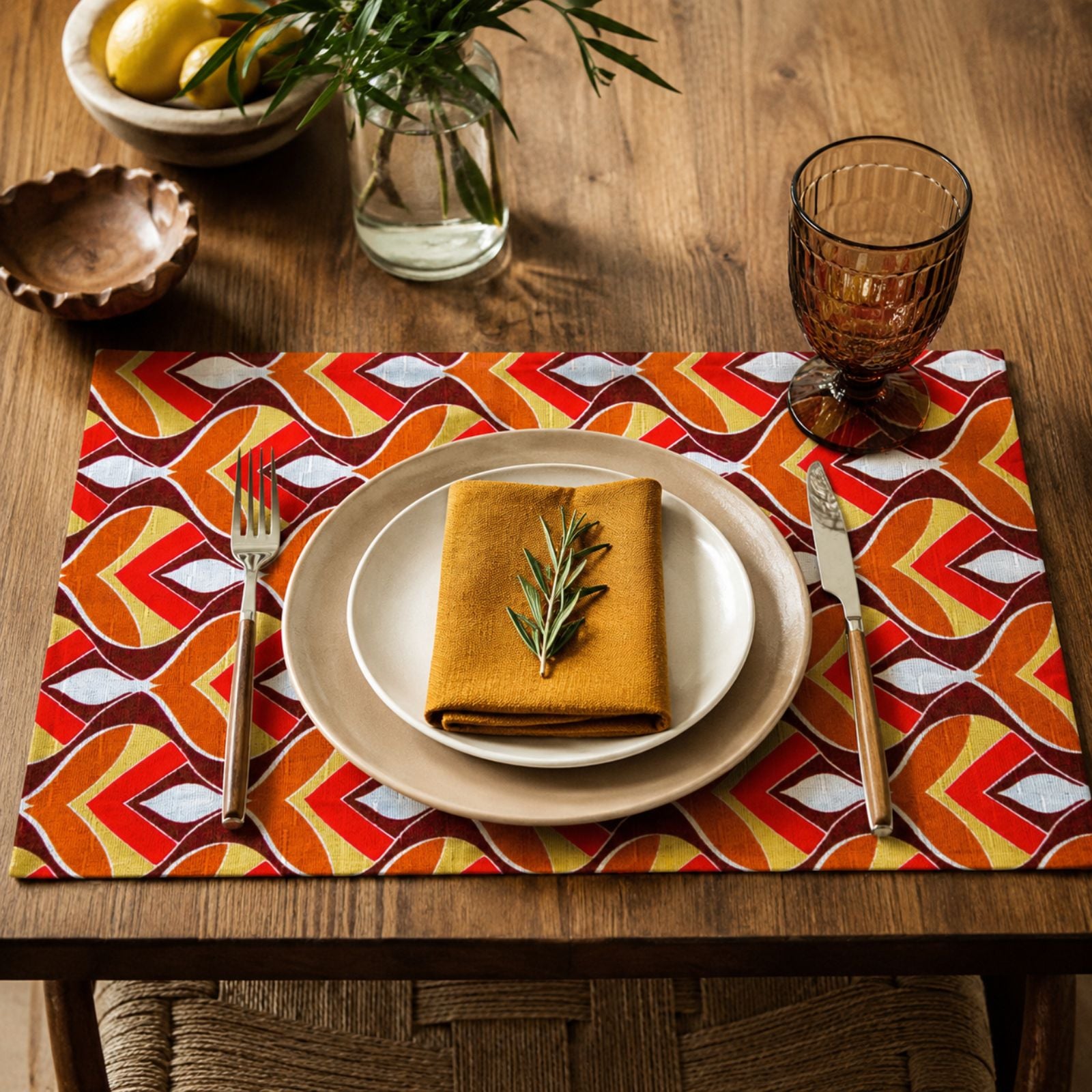 Charlo's Set of 4 Rectangular Placemats Colorful Indian Mosaic 18