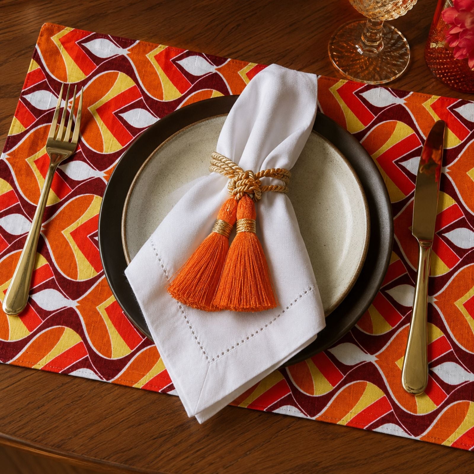 Charlo's Set of 4 Rectangular Placemats Colorful Indian Mosaic 18