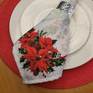 Charlo's Cloth Napkins Set of 4 Christmas Grey Flower 16