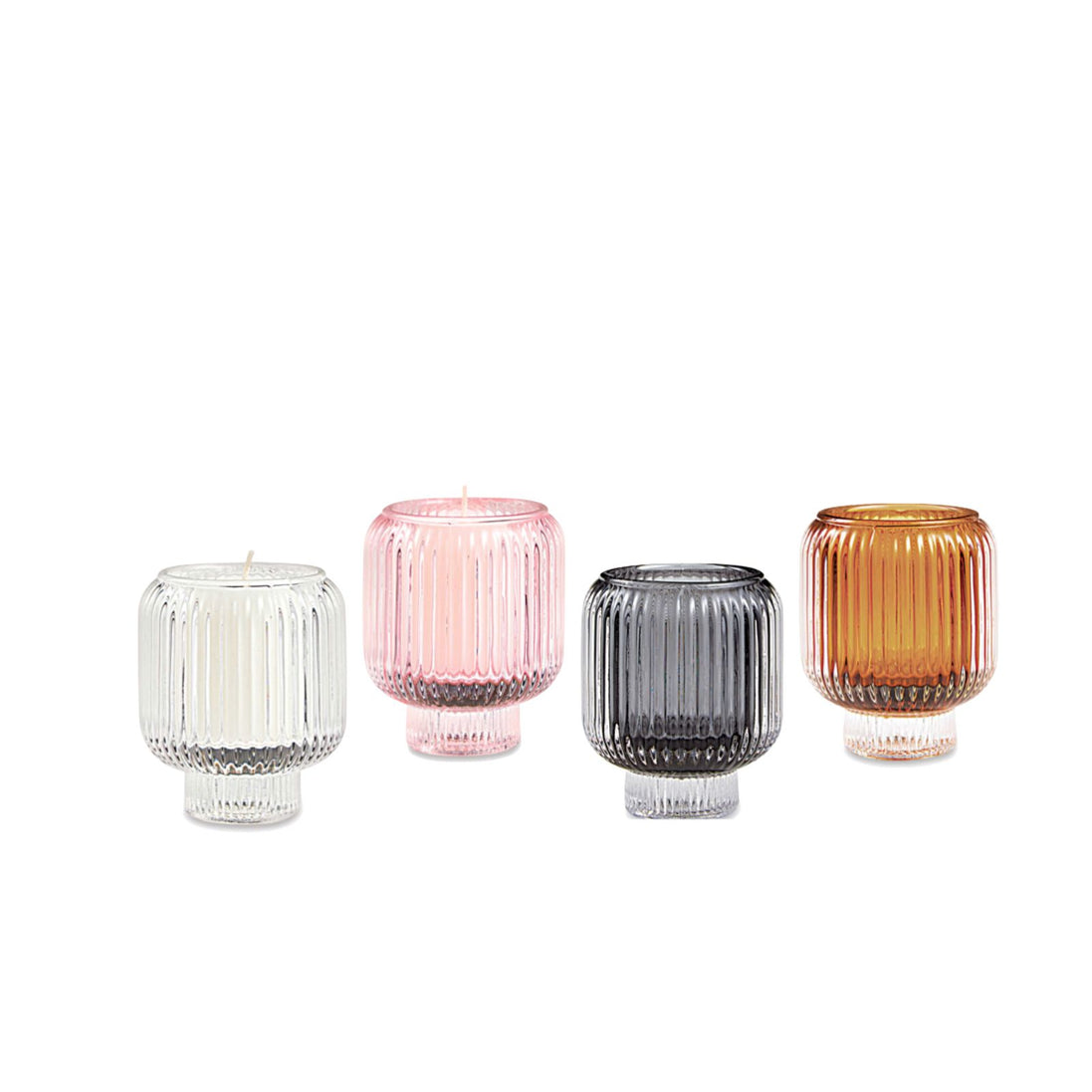 Black Ribbed Glass Candle Holder – Transparent Decorative Votive
