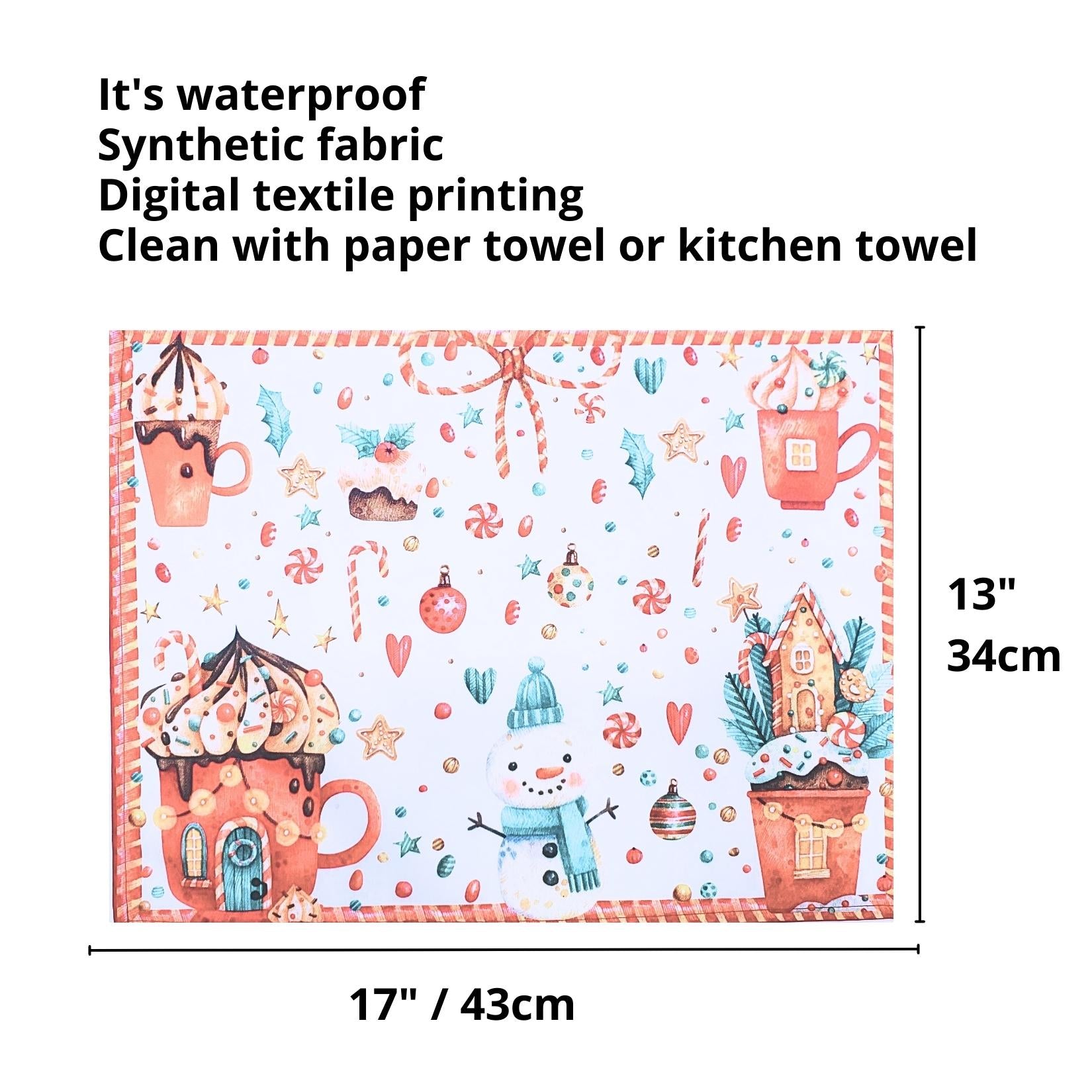 Set of 4 Placemats Christmas Candy Cloth Waterproof 17