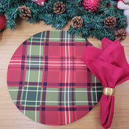 Set of 4 Round Placemats Covers Christmas Plaid Cloth 14