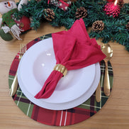 Set of 4 Round Placemats Covers Christmas Plaid Cloth 14