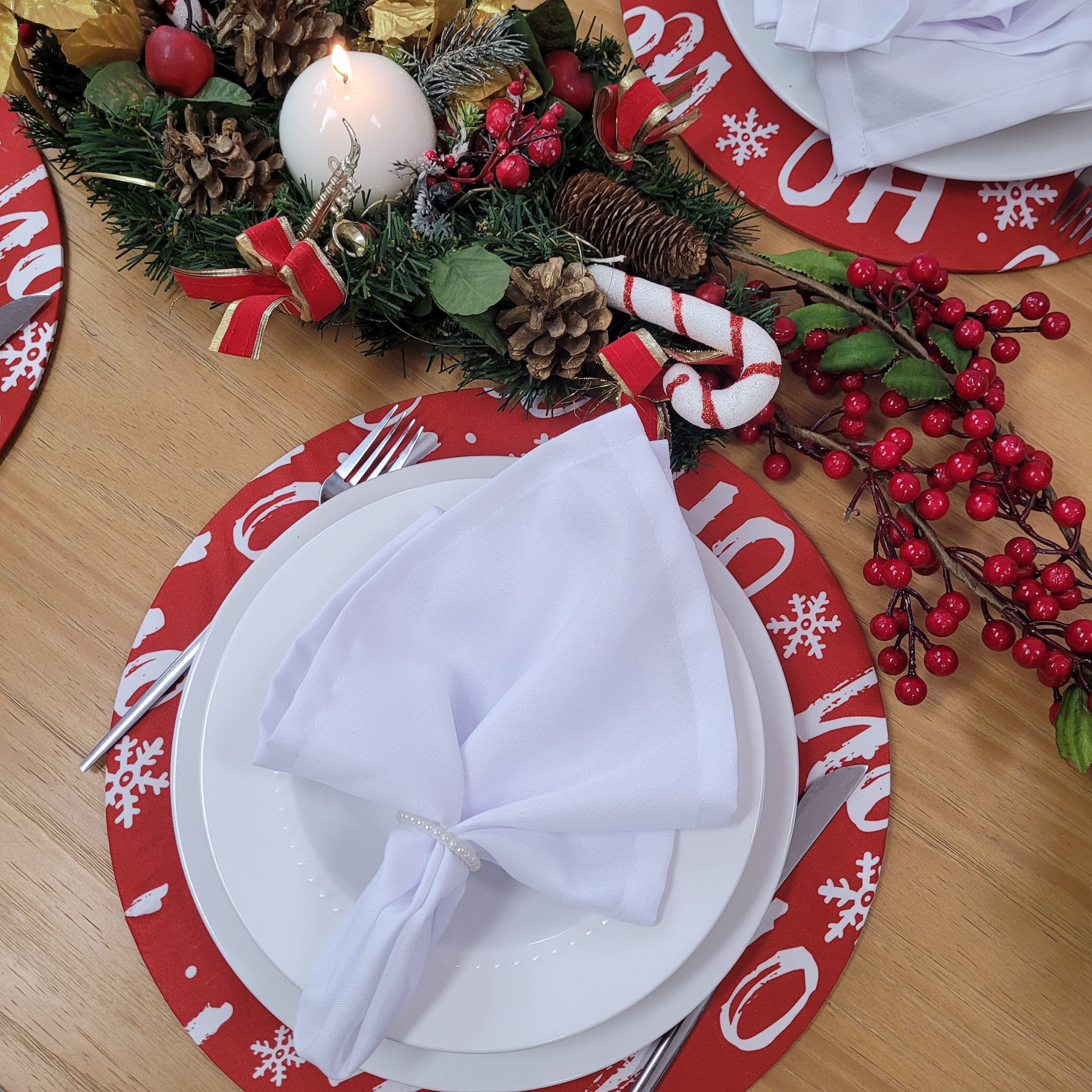 Set of 4 Round Placemats Covers Ho Ho Ho Cloth 14