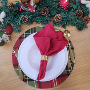 Set of 4 Round Placemats Covers Christmas Plaid Cloth 14