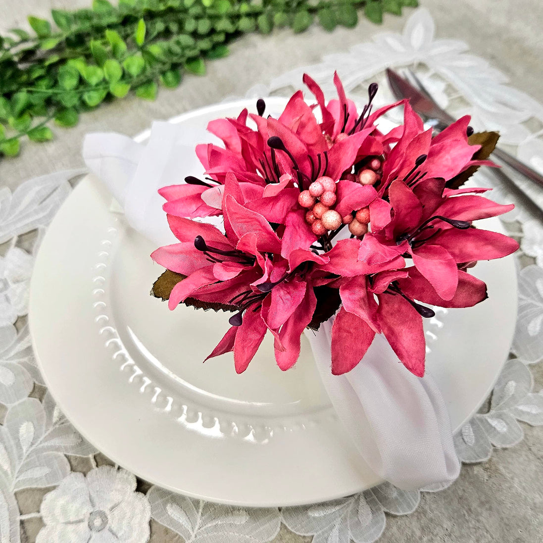 Maison Charlo Set of 4 Pink Lilies Flower Celebration Napkin Rings