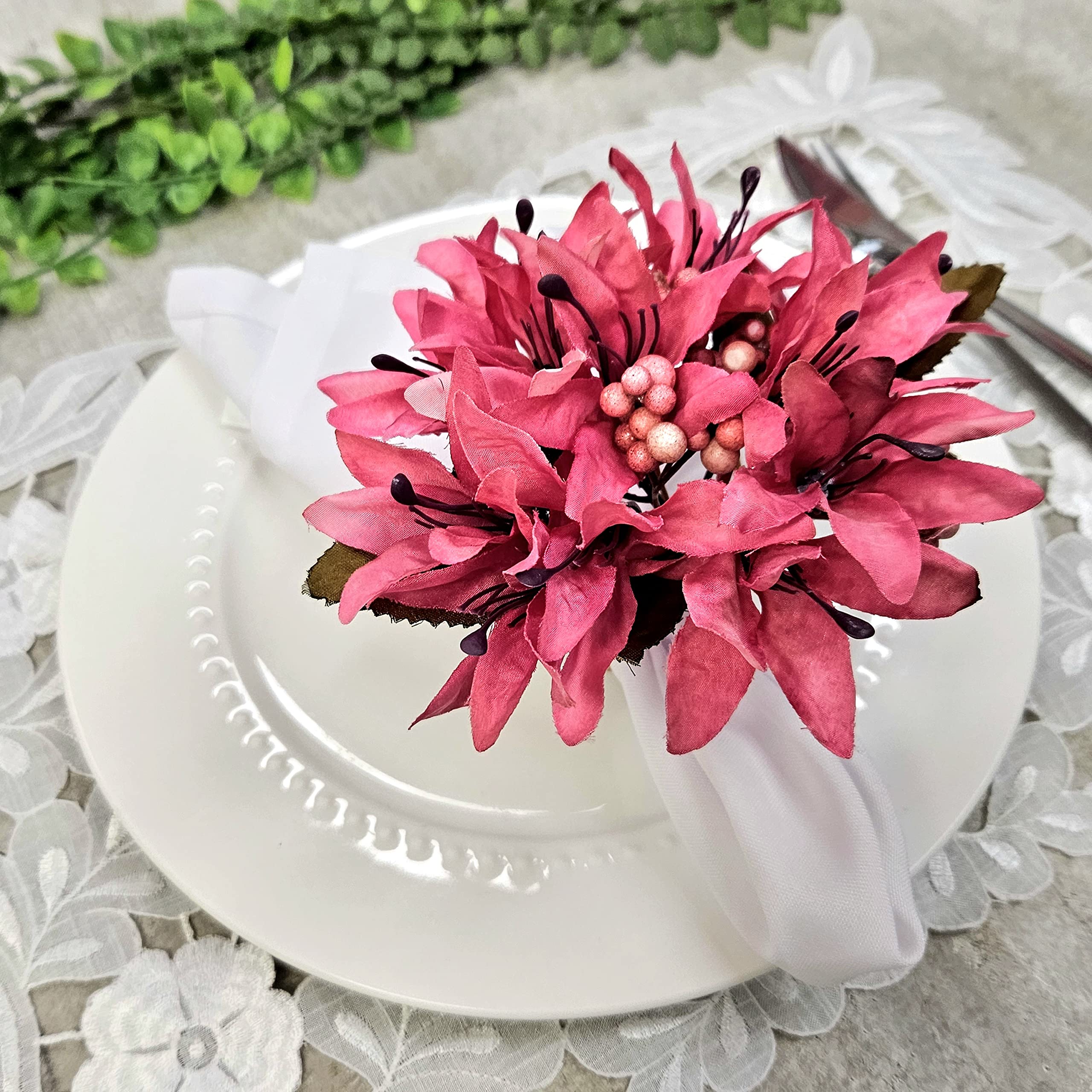 Maison Charlo Set of 4 Pink Lilies Flower Celebration Napkin Rings
