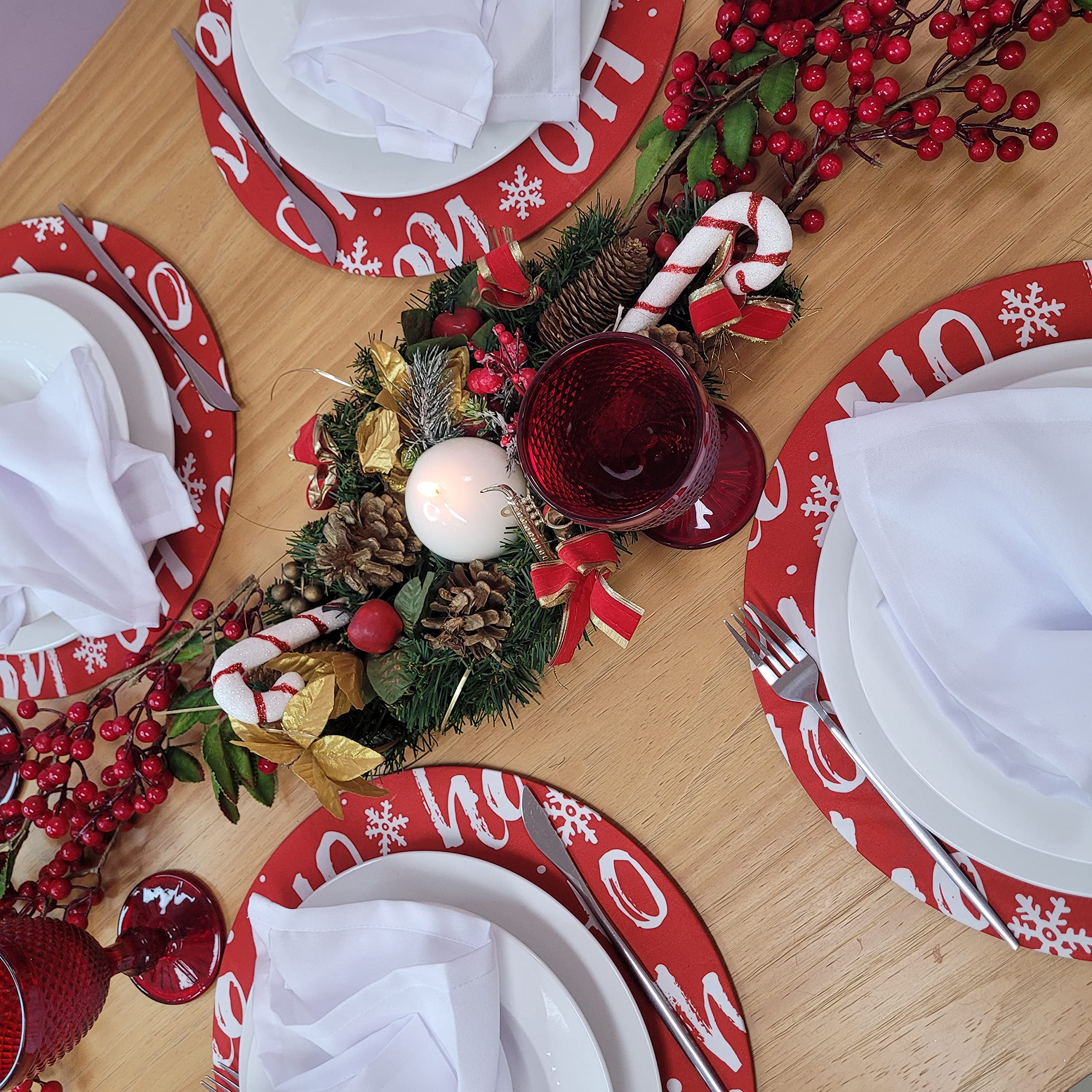 Set of 4 Round Placemats Covers Ho Ho Ho Cloth 14