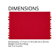 Charlo’s Set of 4 Rectangular Placemats Pom Pom Red 18