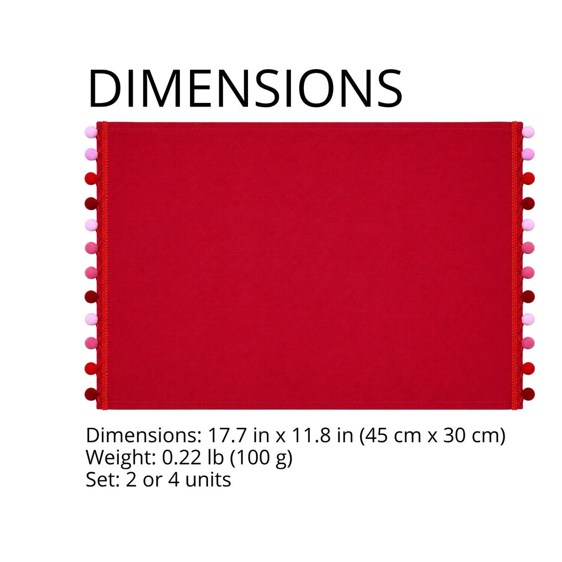 Charlo’s Set of 4 Rectangular Placemats Pom Pom Red 18" x 12"