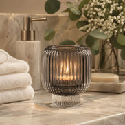 Black Ribbed Glass Candle Holder – Transparent Decorative Votive