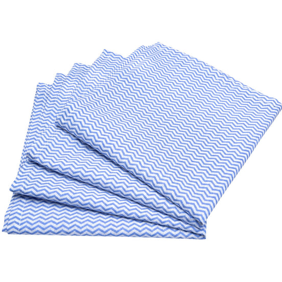 Charlo's Set of 4 Blue Chevron 100% Cotton Cloth Napkins 15" by 15" Washable Reusable