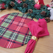 Set of 4 Round Placemats Covers Christmas Plaid Cloth 14