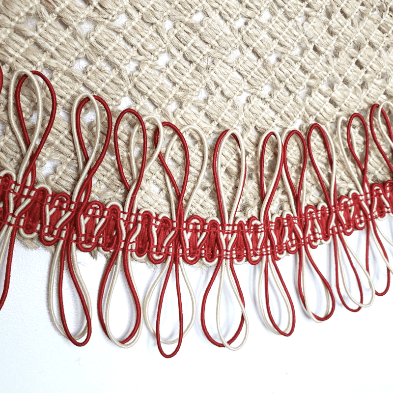 Charlo's Set of 2 Red Beige Sustainable Brazilian Jute Liz Round Placemats Sousplat 16