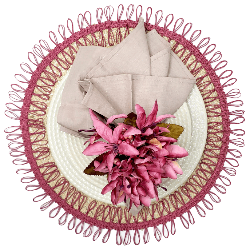 Charlo's Set of 2 Pink Beige Sustainable Brazilian Jute Liz Round Placemats Sousplat 16