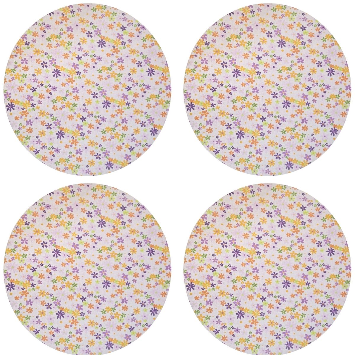 Charlo's Set of 4 Round Placemats Covers Aurora Bloom Flower 14 Dia inch