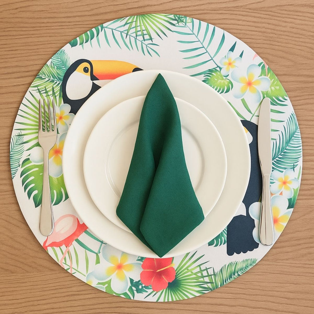 Set of 4 Round Placemats Covers Black Toucan 14 Dia inch