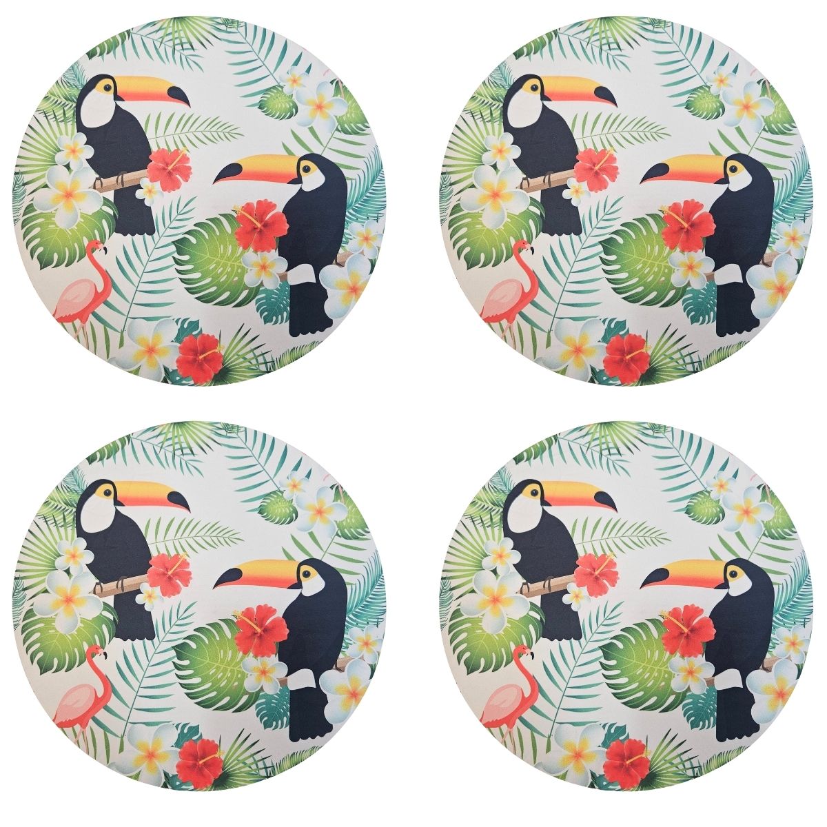 Set of 4 Round Placemats Covers Black Toucan 14 Dia inch