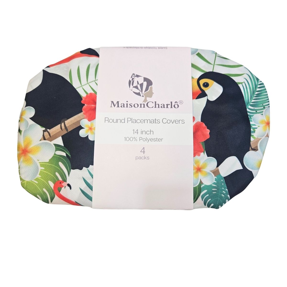 Set of 4 Round Placemats Covers Black Toucan 14 Dia inch