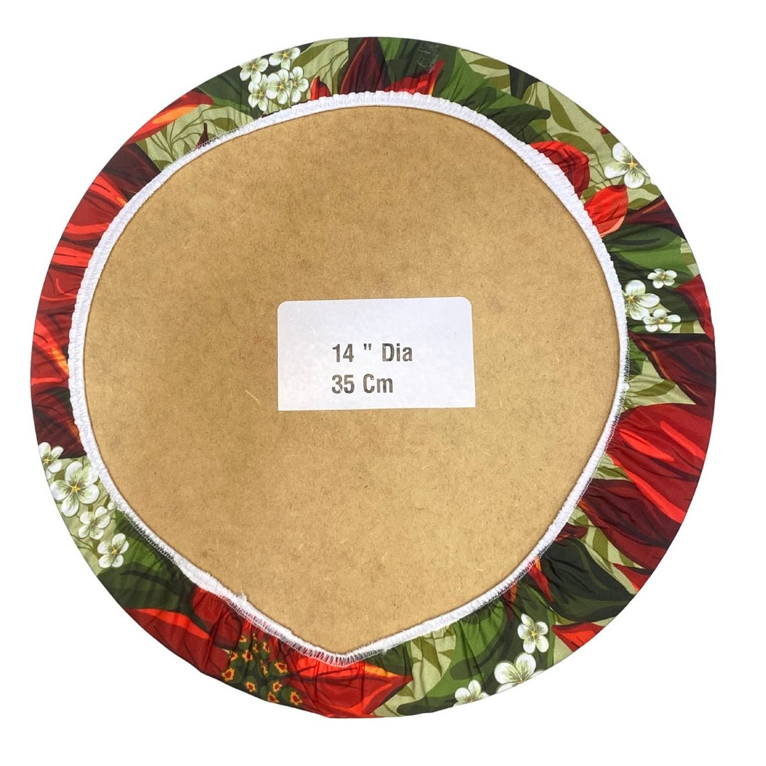 Set of 4 Round Placemats Covers Christmas Big Red Flower Cloth 14" Dia - Green
