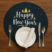 Set of 4 Round Placemats Covers Christmas Happy New Year Cloth 14