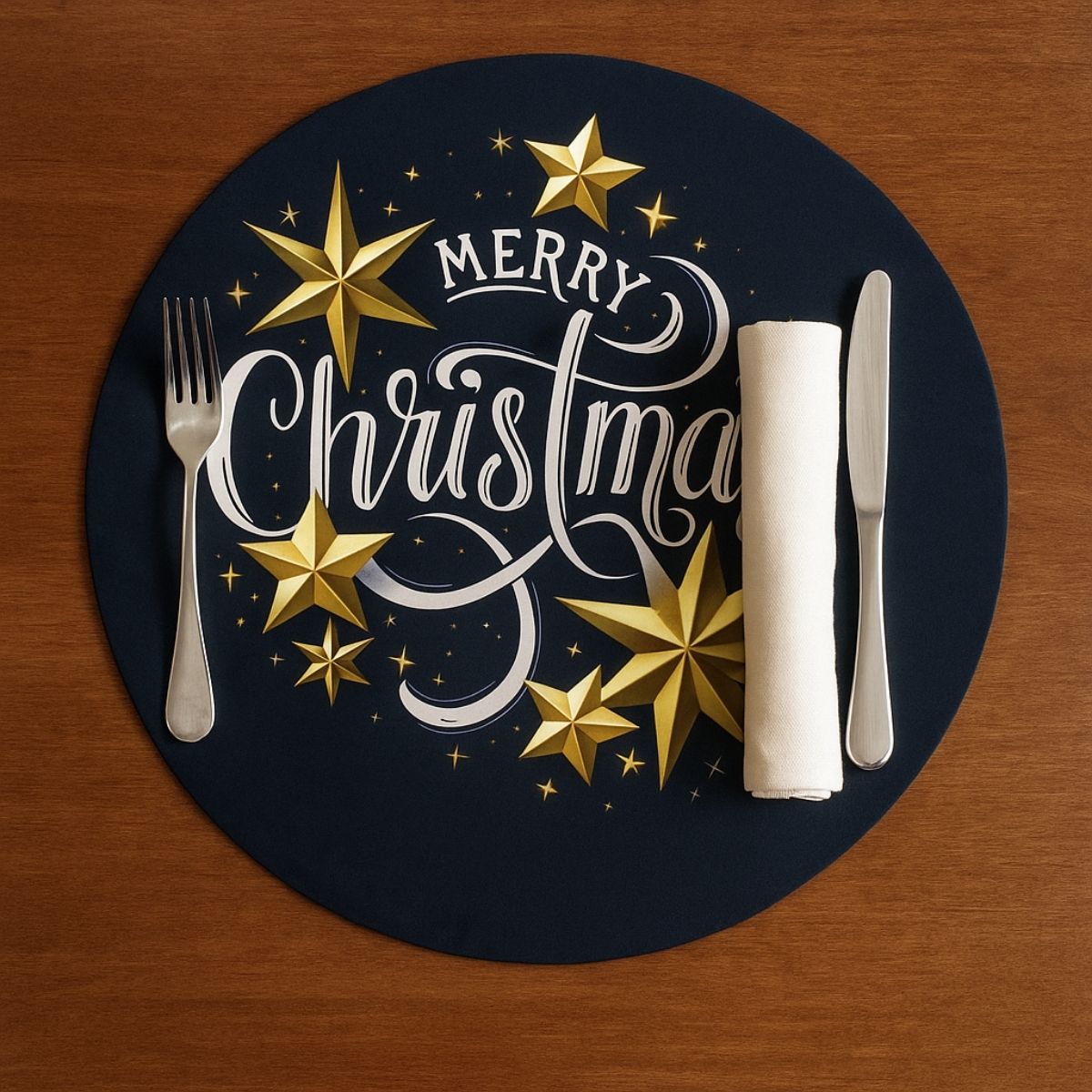 Set of 4 Round Placemats Covers Merry Christmas Cloth 14