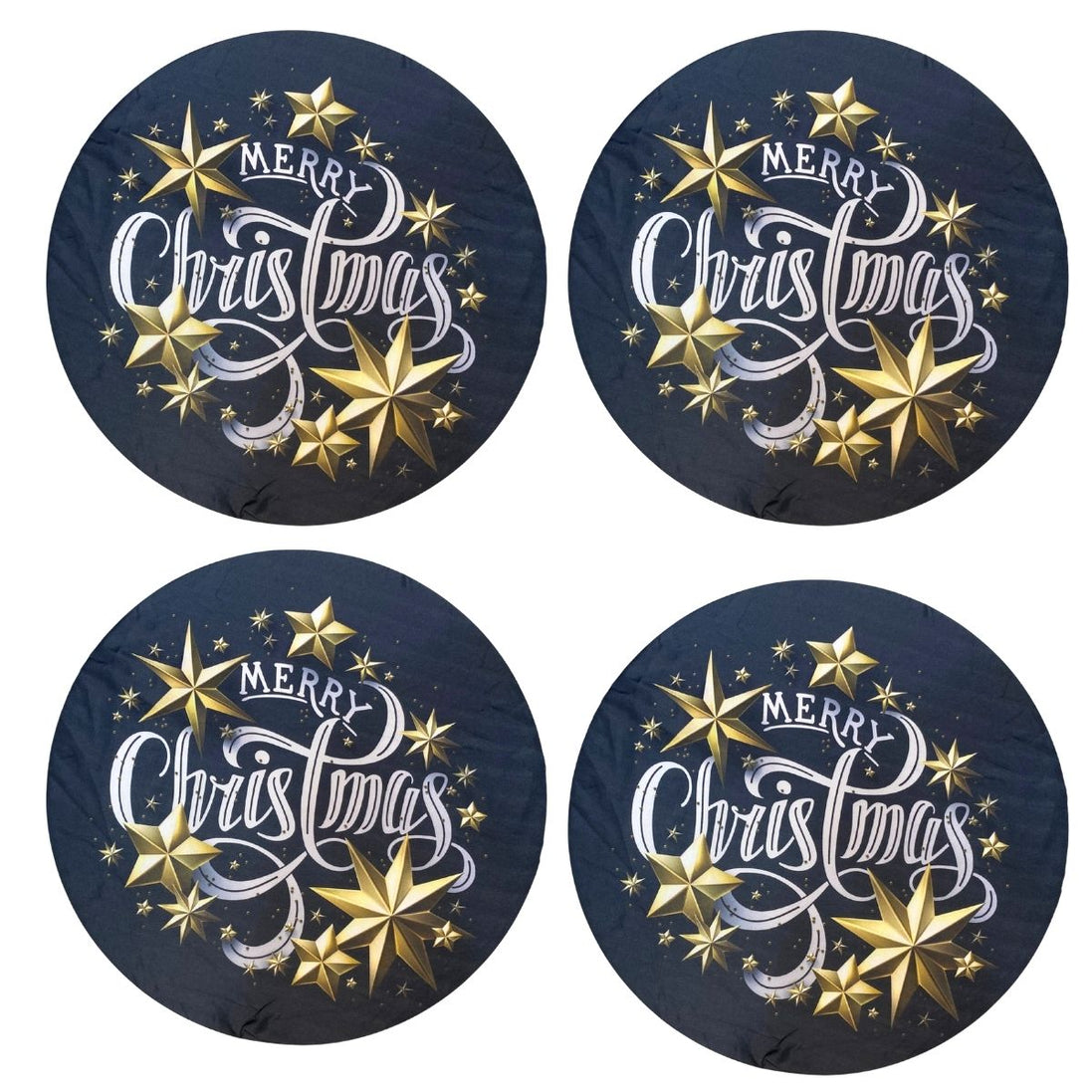 Set of 4 Round Placemats Covers Merry Christmas Cloth 14" Dia