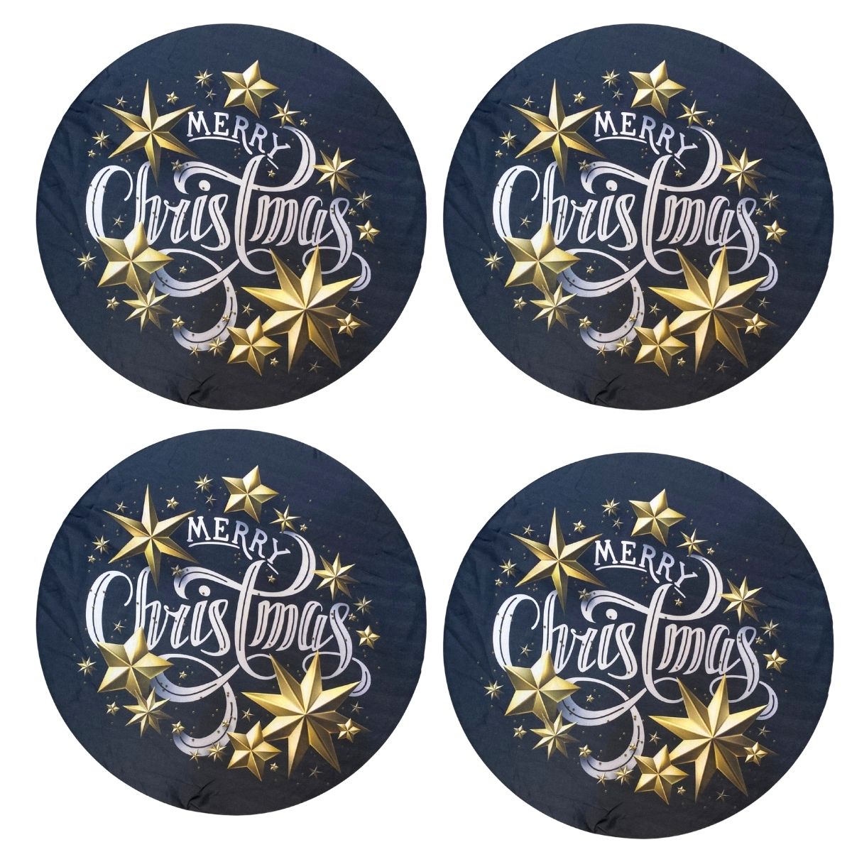 Set of 4 Round Placemats Covers Merry Christmas Cloth 14