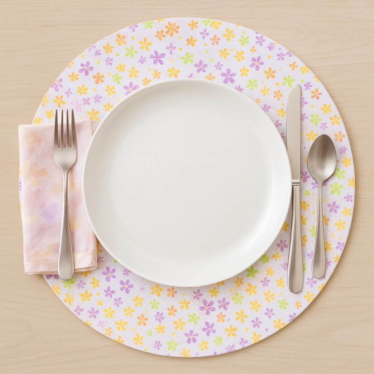 Charlo's Set of 4 Round Placemats Covers Aurora Bloom Flower 14 Dia inch