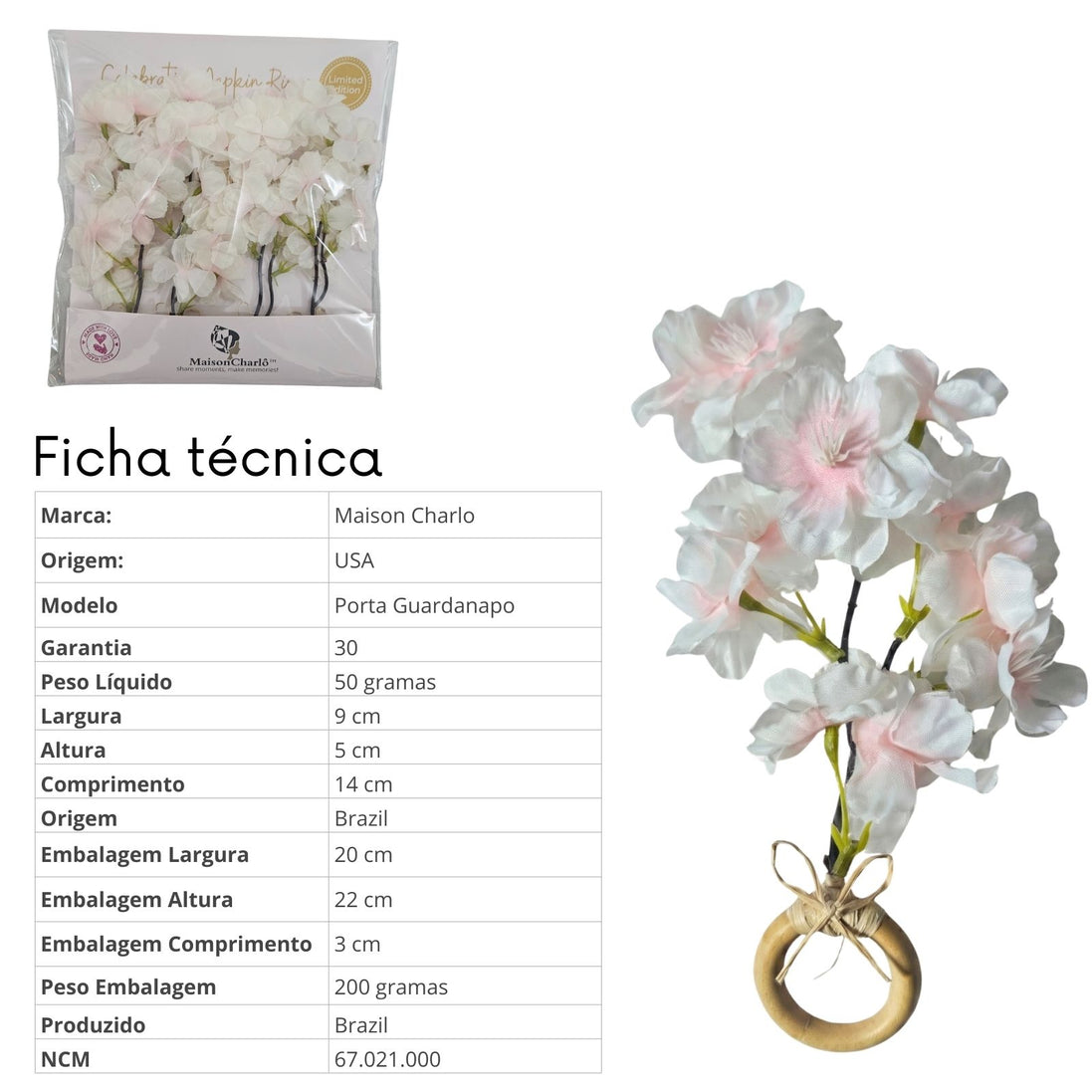 Set of 4 Tiemi  Adjustable Cherry Blossom Napkin Rings | Maison Charlô