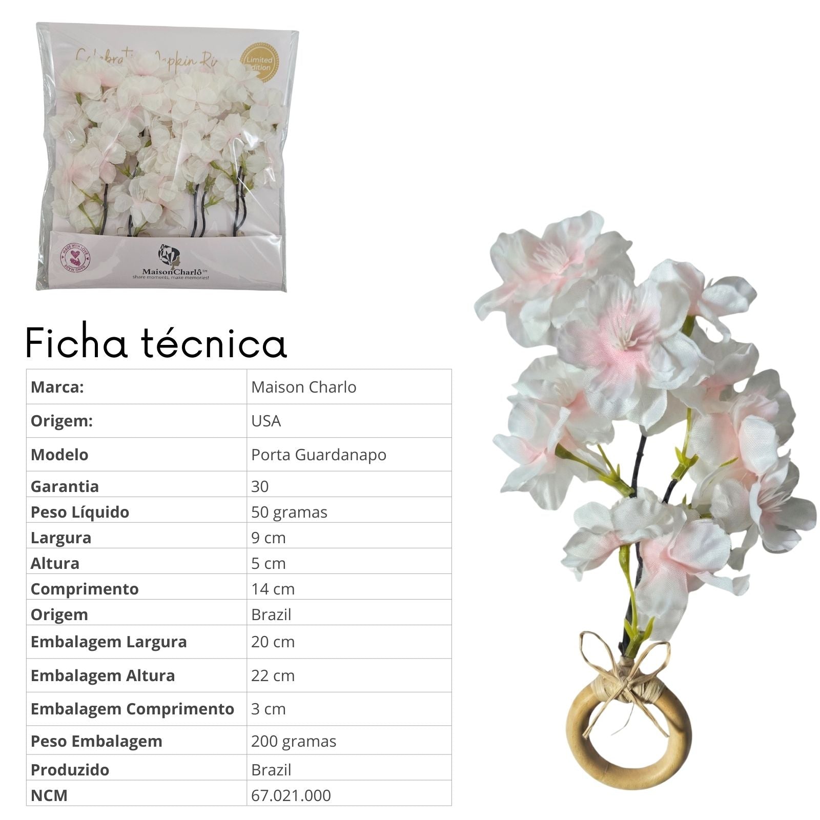 Set of 4 Tiemi  Adjustable Cherry Blossom Napkin Rings | Maison Charlô