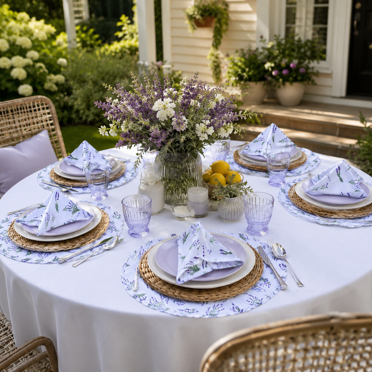 Set of 12 Synthetic Cloths Napkins Lavender Garden 13.8 x 13.8 in
