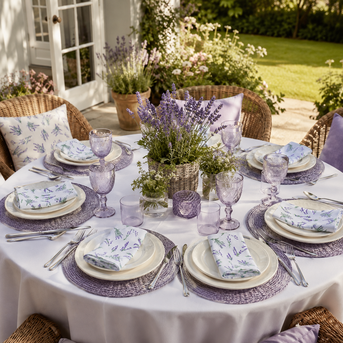 Set of 12 Synthetic Cloths Napkins Lavender Garden 13.8 x 13.8 in