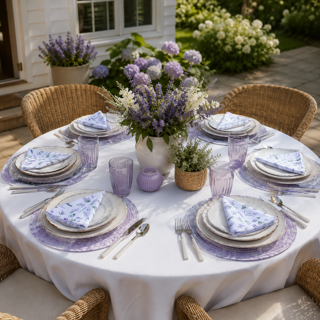 Set of 12 Synthetic Cloths Napkins Lavender Garden 13.8 x 13.8 in