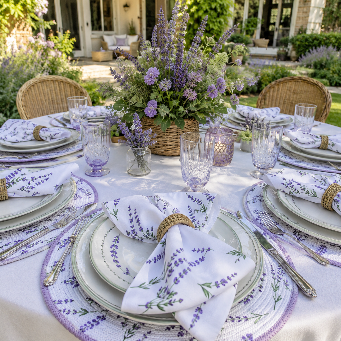 Set of 12 Synthetic Cloths Napkins Lavender Garden 13.8 x 13.8 in