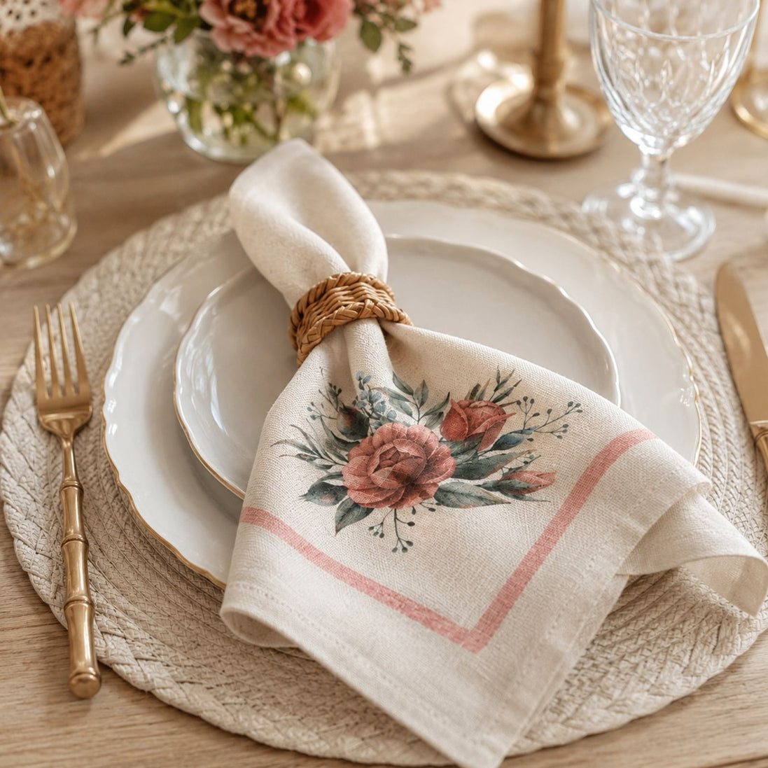 Charlo’s Set of 4 Rosé Floral Cloth Napkins Blend 18" x 18"