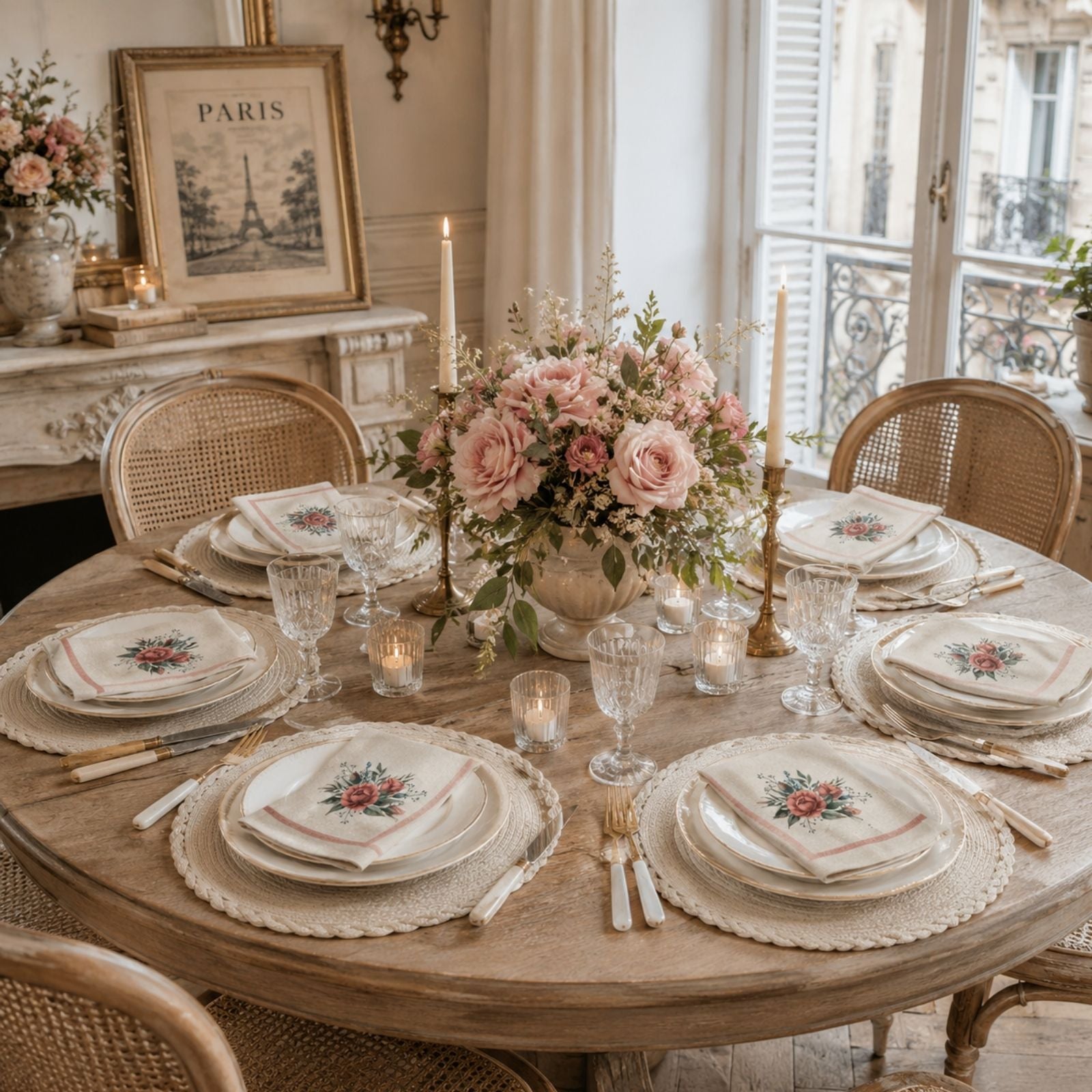 Charlo’s Set of 4 Rosé Floral Cloth Napkins Blend 18