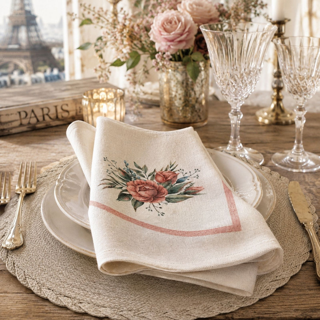 Charlo’s Set of 4 Rosé Floral Cloth Napkins Blend 18" x 18"