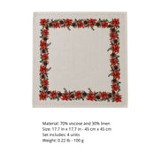 Charlo’s Set of 4 Christmas Farmhouse Napkins Poinsettia 18