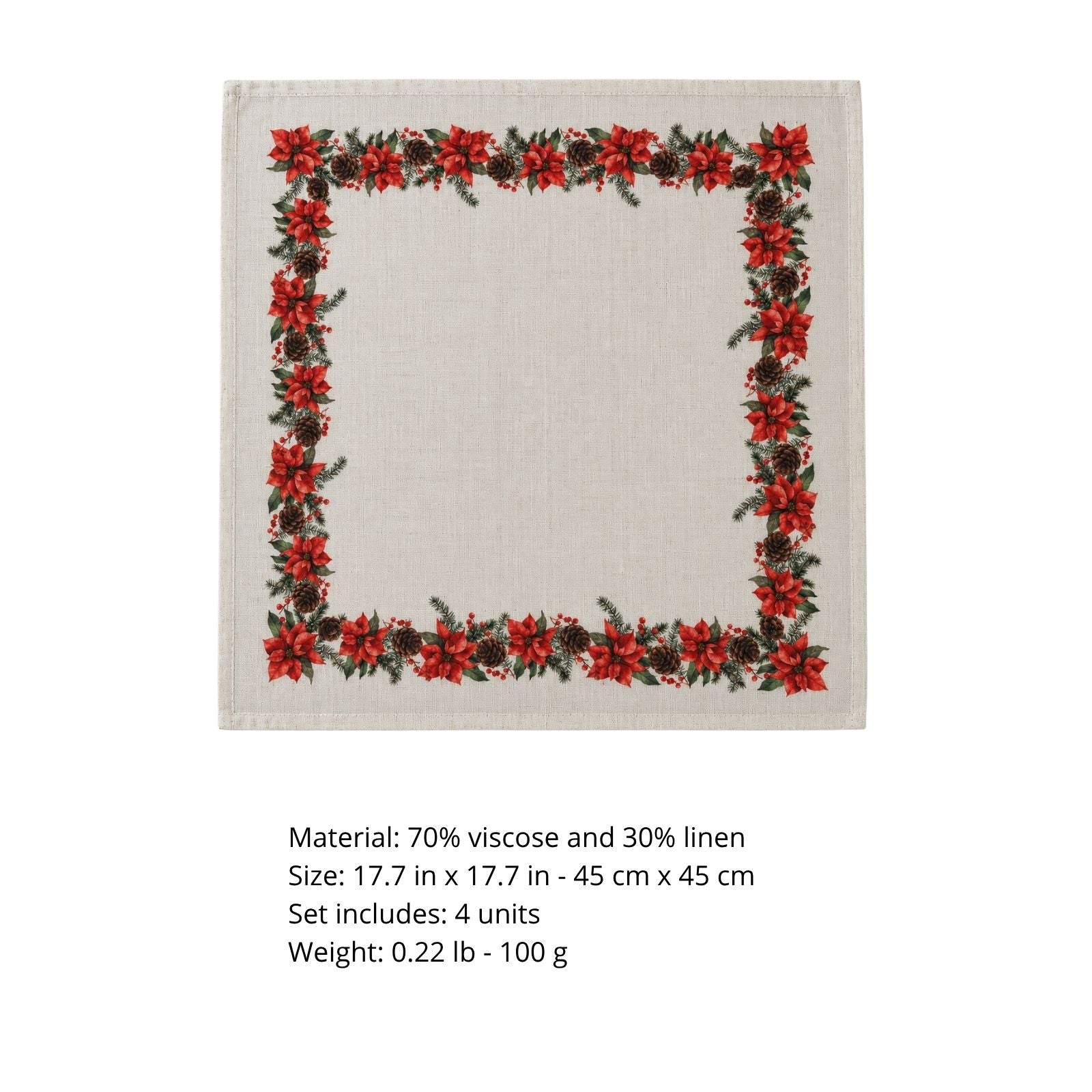 Charlo’s Set of 4 Christmas Farmhouse Napkins Poinsettia 18