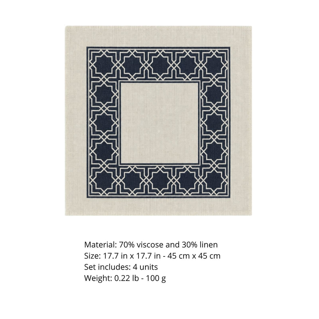 Charlo’s Set of 4 Cloth Blend Napkins Geometric Navy 18" x 18"