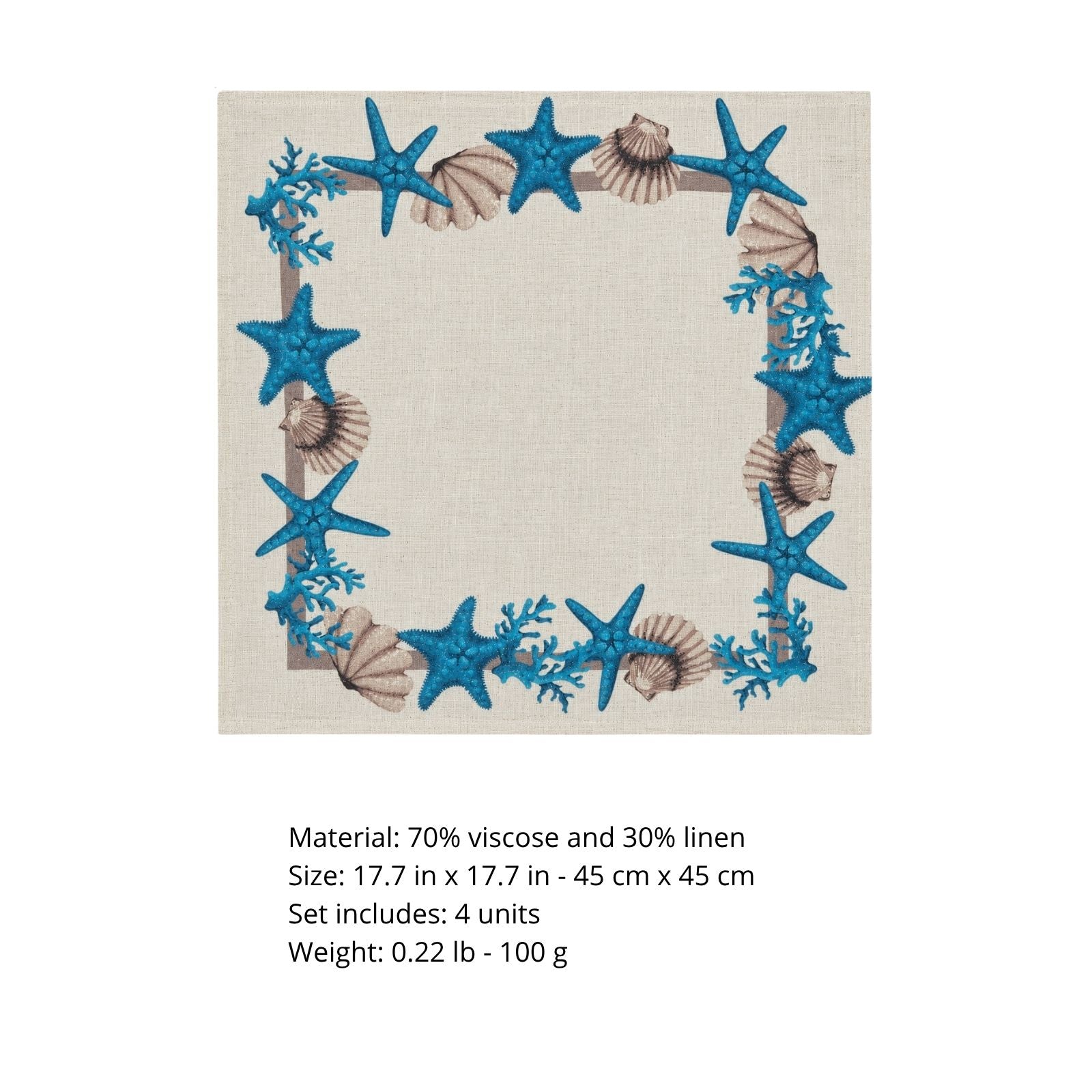 Charlo’s Set of 4 Cloth Napkin Coastal Starfish 18