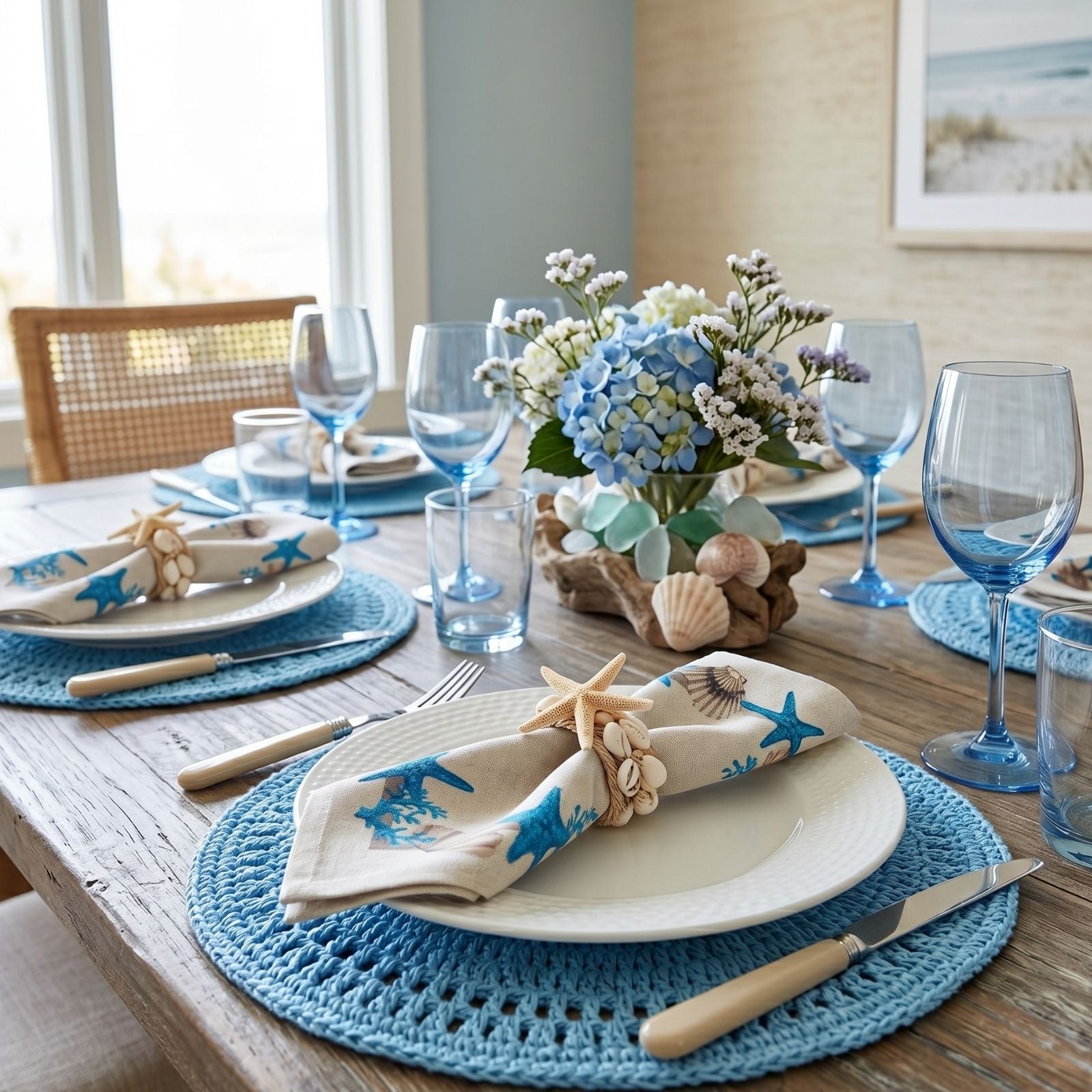 Charlo’s Set of 4 Cloth Napkin Coastal Starfish 18