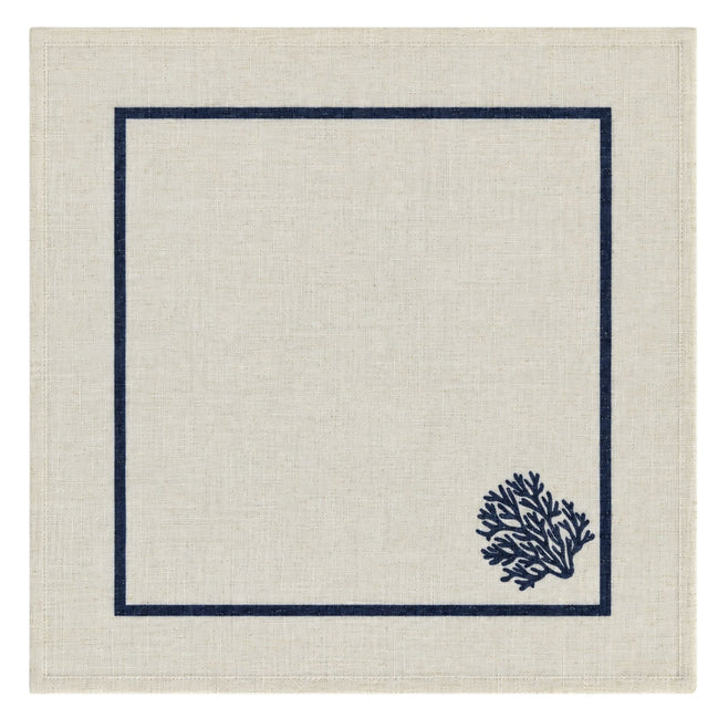 Charlo’s Set of 4 Cloth Napkin Coastal Coral Border 18" x 18"