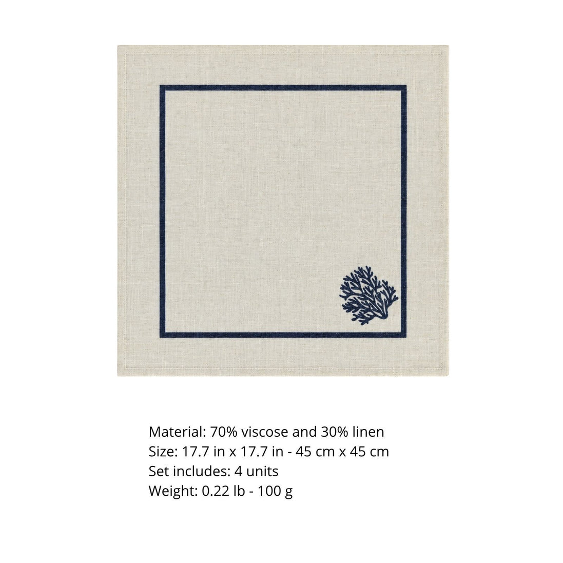 Charlo’s Set of 4 Cloth Napkin Coastal Coral Border 18" x 18"