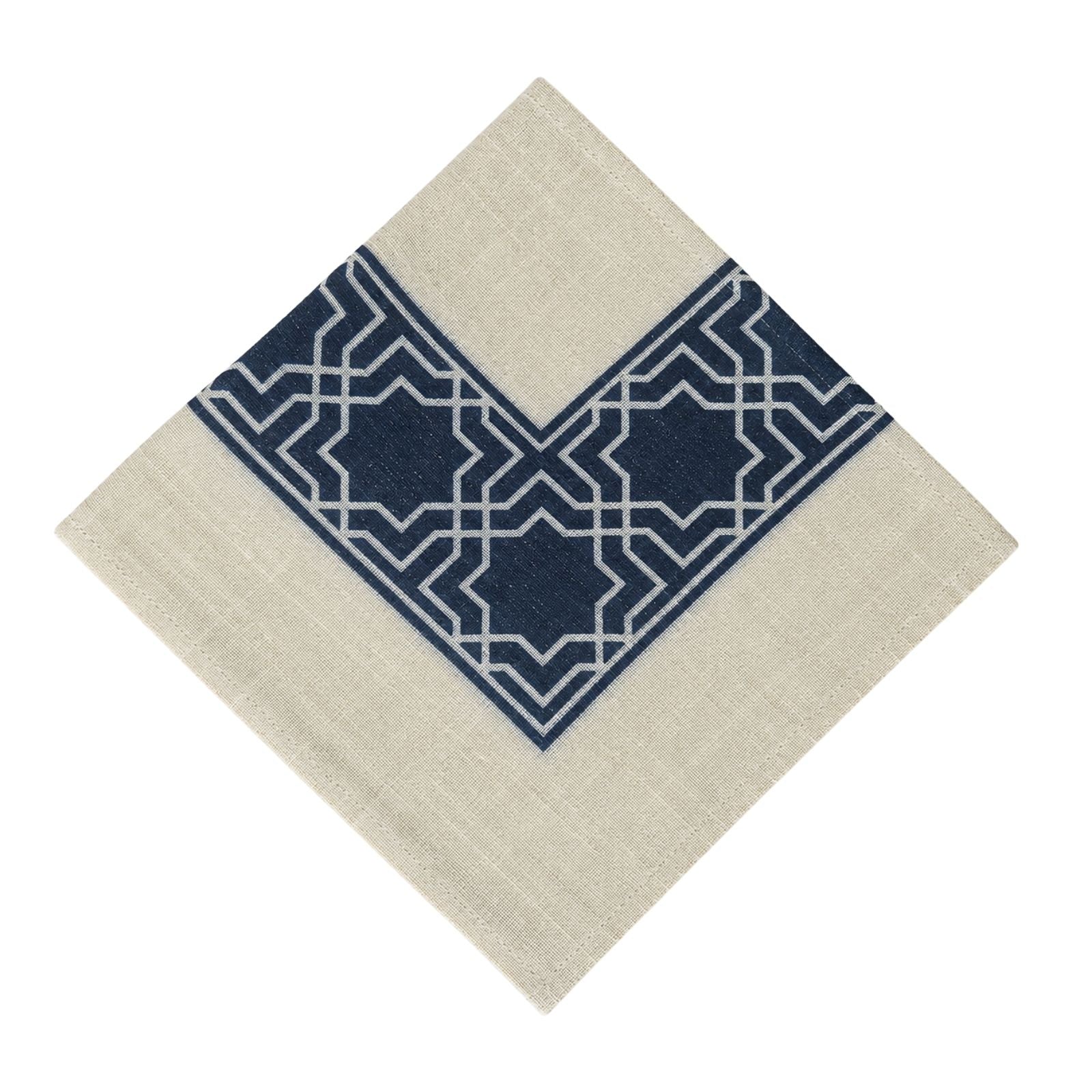 Charlo’s Set of 4 Cloth Blend Napkins Geometric Navy 18