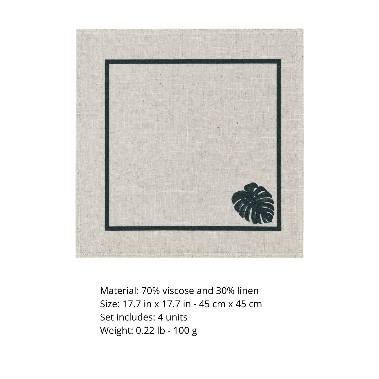 Charlo’s Set of 4 Cloth Napkin Minimalist Monstera 18